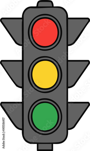Front view of a cartoon traffic light with colored signals.