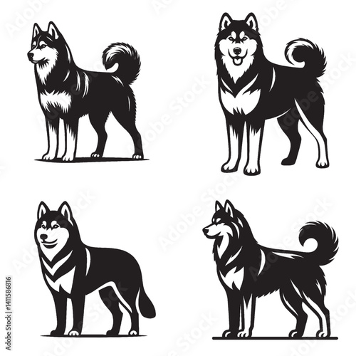 Siberian Husky Silhouette Standing Vector Illustration – Strong and Energetic Dog Breed Profile