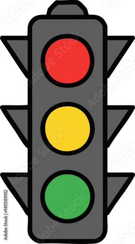 Illustration of a traffic light with red, yellow, and green signals.