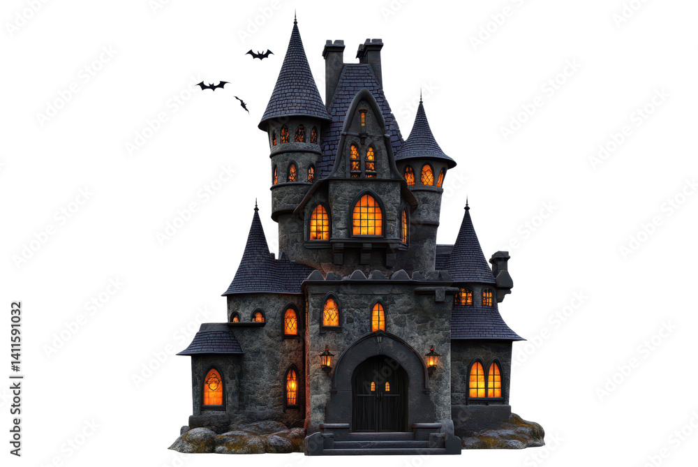 castle in the night with glowing windows for halloween isolated on white or transparent png castle in the night with glowing windows for halloween isolated on white or transparent png