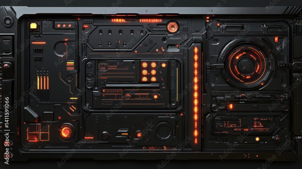 Futuristic Technology Panel: Cyberpunk Style Interface Futuristic Technology Panel: Cyberpunk Style Interface