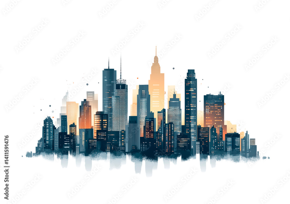 Obraz premium Modern urban cityscape vector illustration PNG