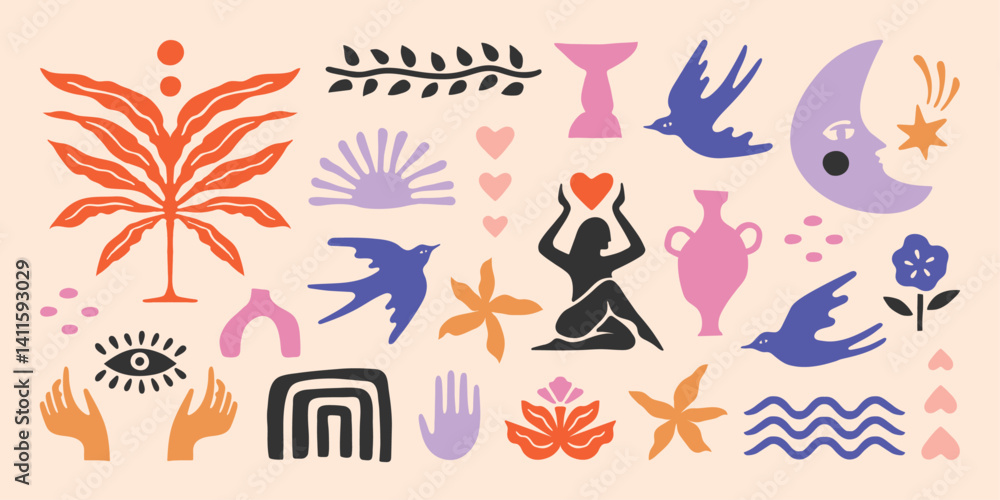 Fototapeta premium matisse inspired cut out bundle boho minimalist collage of shapes in modern style