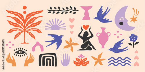 matisse inspired cut out bundle boho minimalist collage of shapes in modern style