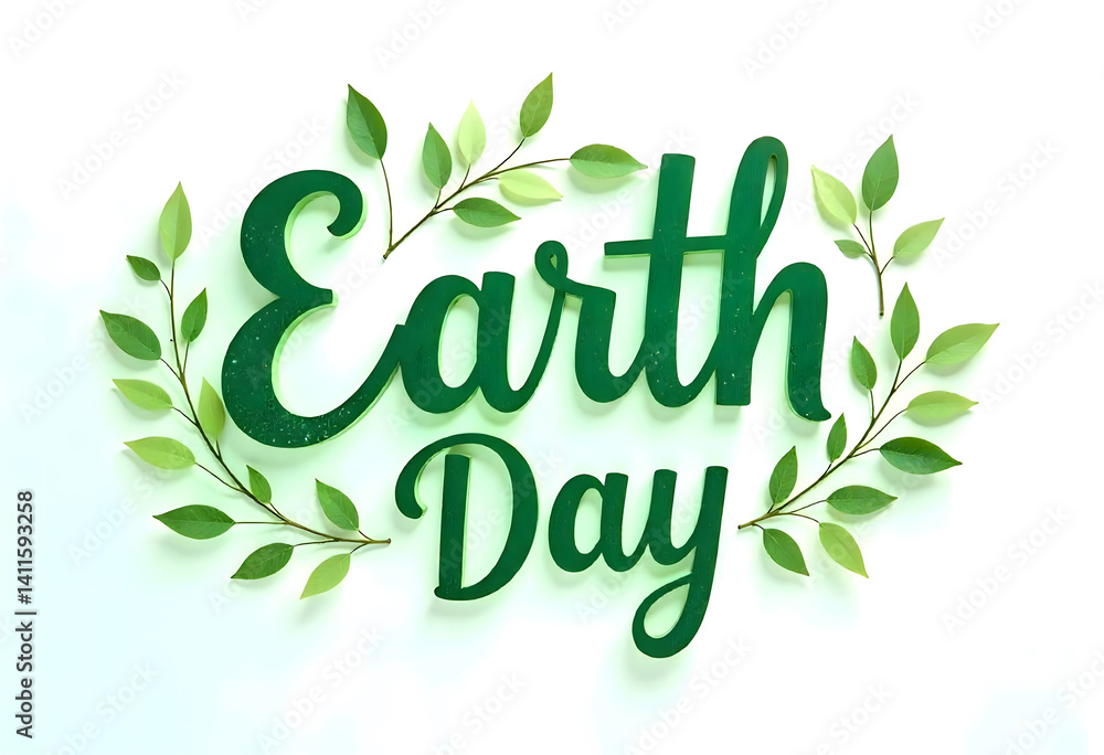 Fototapeta premium Earth Day’s Natural Touch: A Vibrant Tribute to the Planet with Green LeavesEarth, Day, green, leaves, text, nature, environment, eco, planet, care, harmony, growth, celebration, sustainability, beaut