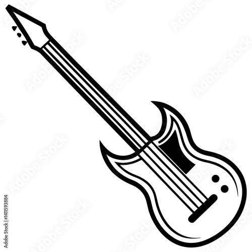 Vector silhouette of a guitar in a diagonal playing position 