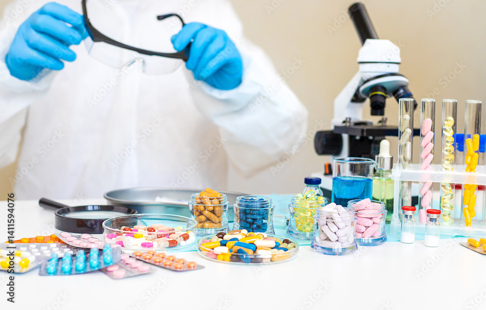 Fototapeta premium examine drugs in the laboratory. Selective focus.