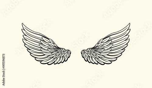 editable wings vector, angle, black and white, hawk, eagle, bird, feather wings , isolated background, Illustration silhouette art of angel demon wings set for t-shirt element