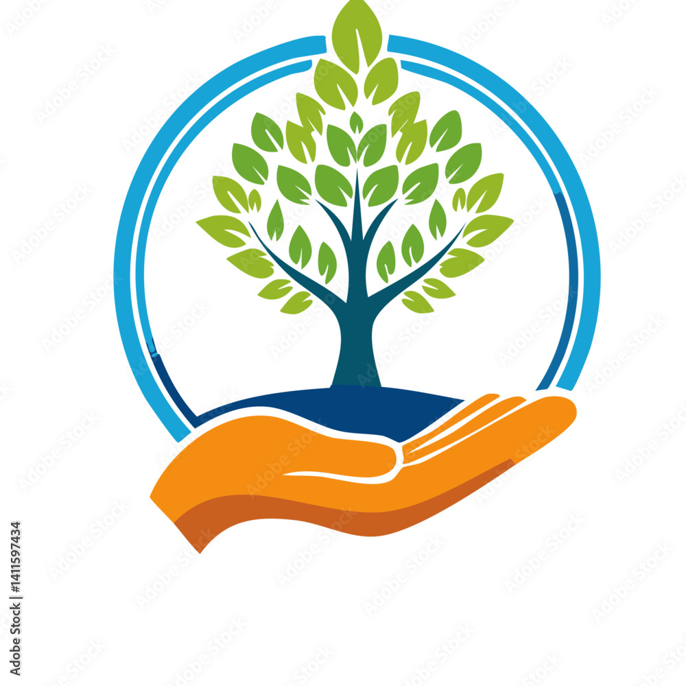 tree of life with hands vector icon logo design