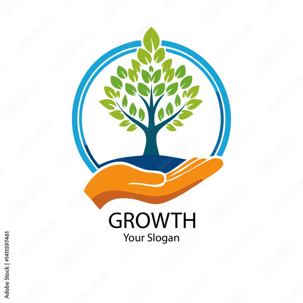 tree of life with hands vector icon logo design text