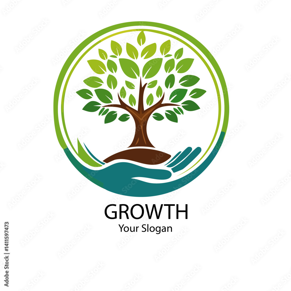 green tree of life with hands vector icon logo design text