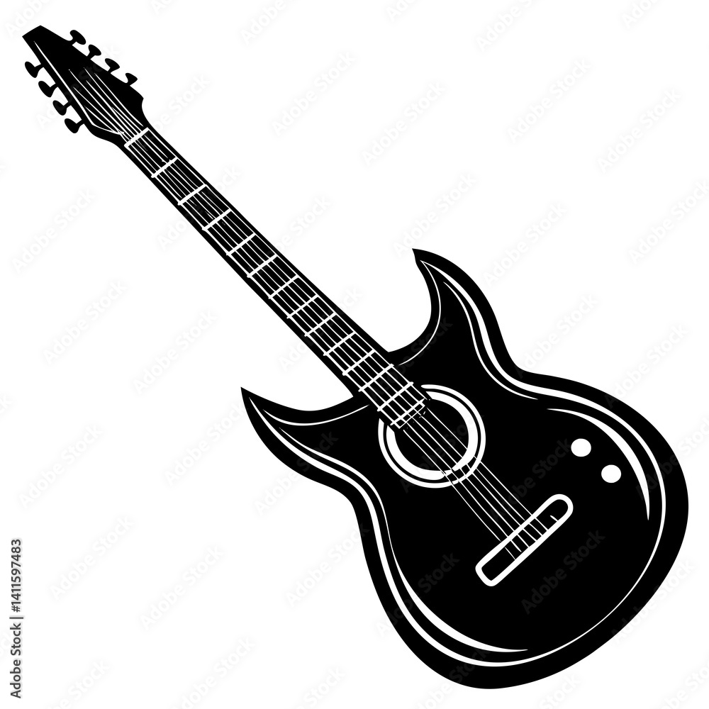 Fototapeta premium Vector silhouette of a guitar in a horizontal position
