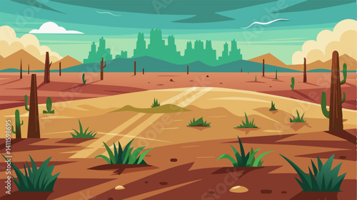 The field that was once a source of sustenance for the community was now a ghostly sight with nothing but ruined crops and flooded land stretching for miles.. Vector illustration