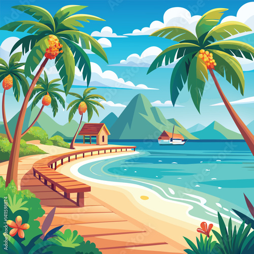 Wallpaper Mural a stunning beach scene captures the essence tropical island with palm trees. Torontodigital.ca