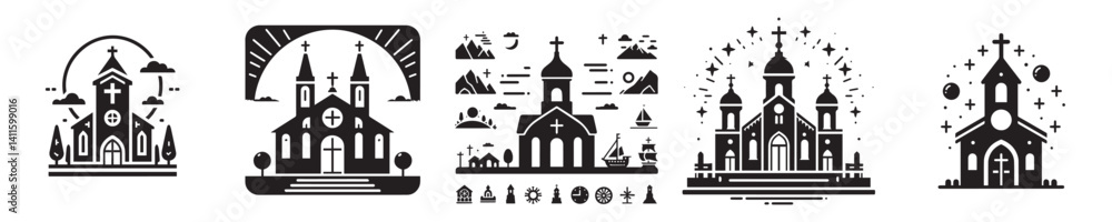 Fototapeta premium church silhouette icon vector set