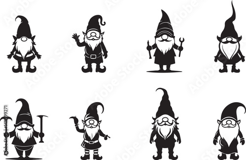 Gnome silhouettes vector illustrations
