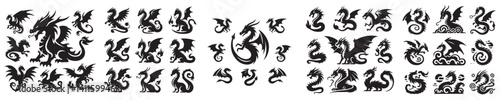 set of vector dragon silhouette icons