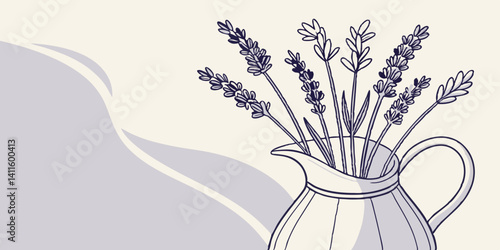 Jug with lavender sprigs, rendered in soft gradient shades
