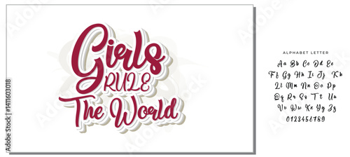 Girls Rule The World hand lettering print. Vector calligraphic illustration of feminist movement. Heart shape background.
