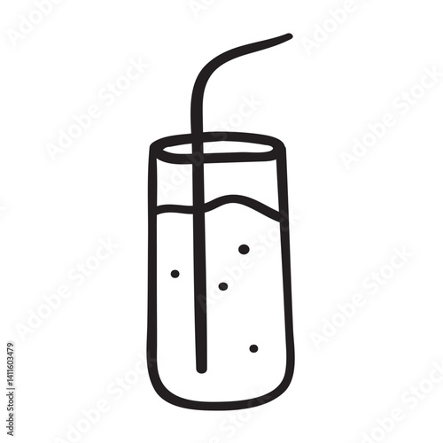Soda in a glass. Fast food illustration. Outline isolated icon. Vector design.