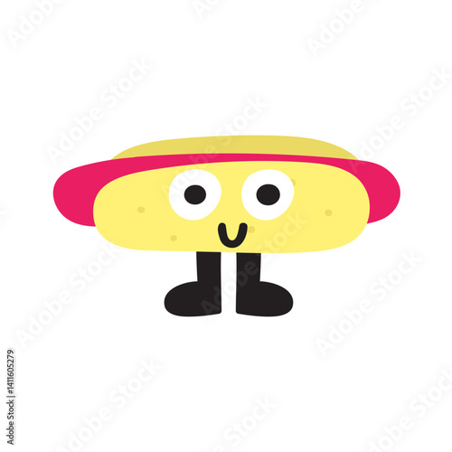 Cute character. Hot dog. Vector illustration for sticker, t-shirt design.