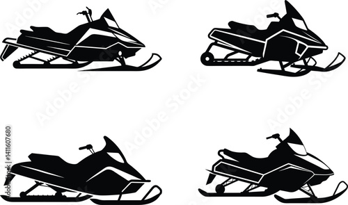 Set of Snowmobiles in Silhouette