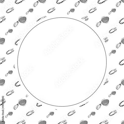 kitchen utensil frame. doodle kitchenware circle frame. kitchen background