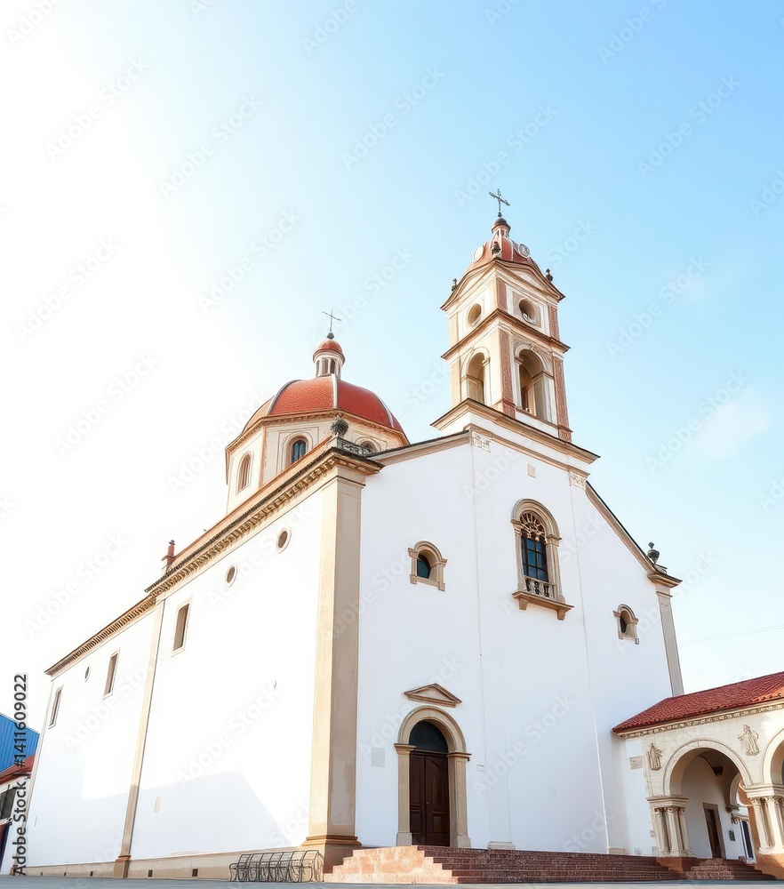 Fototapeta premium White background, Castiglione church; architectural detail, gothic, landmark, European architecture