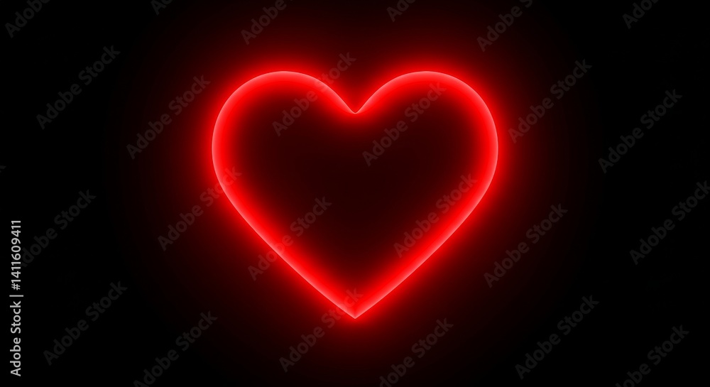 Glowing Red Heart Symbol - A vibrant red neon heart shape glows against a black background. Perfect for Valentine's Day, love, or romance themes