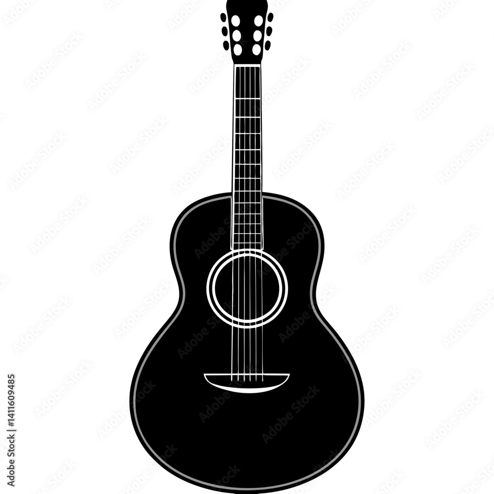 Obraz premium Vector silhouette of an acoustic guitar with a rounded body
