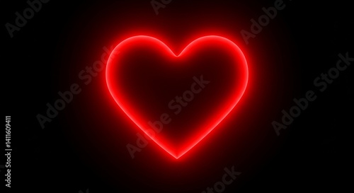 Obraz na płótnie Glowing Red Heart Symbol - A vibrant red neon heart shape glows against a black background. Perfect for Valentine's Day, love, or romance themes w salonie