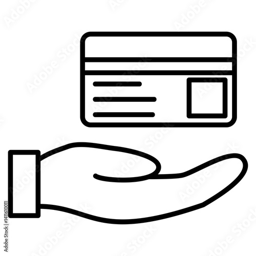 Icon of a hand offering or receiving a card, symbolizing providing a loyalty card or a reward to a valued customer.