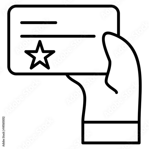 Icon of a hand holding a card with a star, symbolizing presenting a loyalty card or rewarding a valued customer.