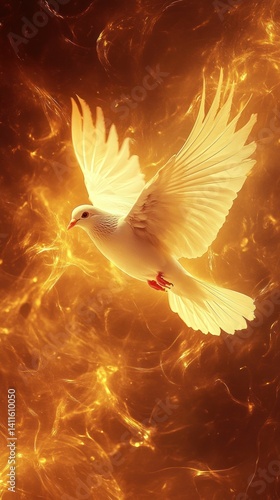 Wallpaper Mural Ethereal flight: A radiant dove soaring through golden, energetic currents Torontodigital.ca