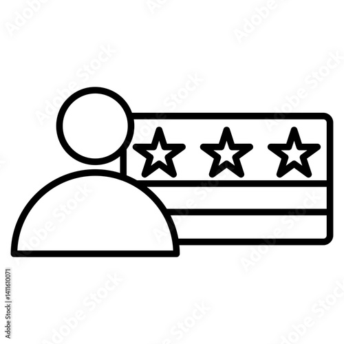 Icon of a figure next to a rating bar with three stars, symbolizing customer loyalty based on positive feedback or high satisfaction.
