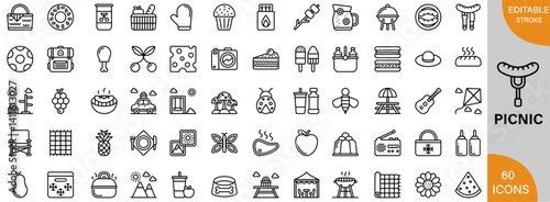Picnic icon pack | Detailed Outline | Editable Stoke 60 icon | Victor illustrator.