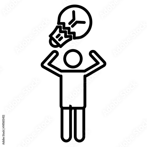 Icon of a frustrated figure with a broken light bulb above their head, symbolizing lack of ideas, creative block, or failure of innovation.