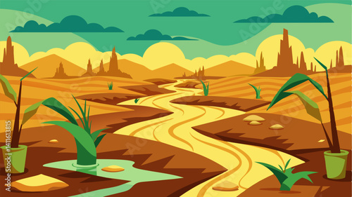 As the floodwaters receded they revealed the true extent of the damage acres upon acres of ruined crops a grim reminder of the crippling effects of extreme weather on our food. Vector illustration