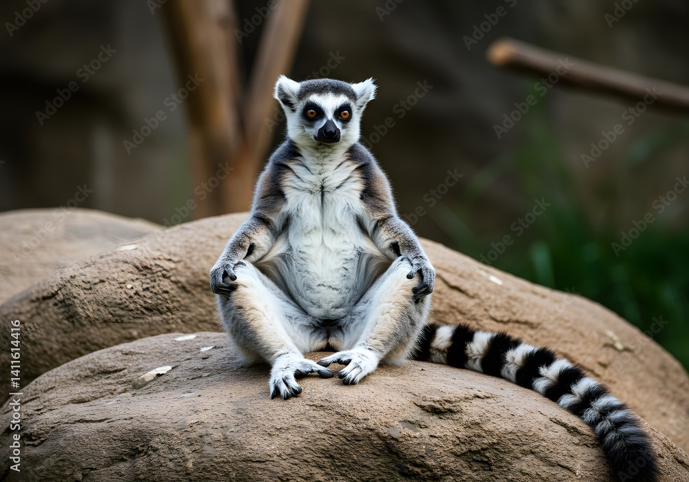 Fototapeta premium Lemur Sitting on a Rock