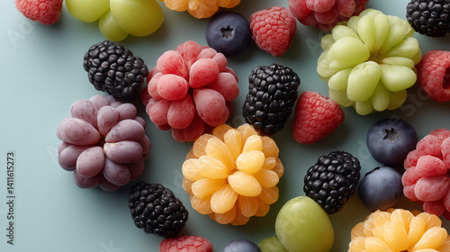 Burst of Berries: A vibrant assortment of fresh, colorful berries, bursting with natural sweetness, are artfully arranged on a smooth surface, evoking sensations of taste and health.