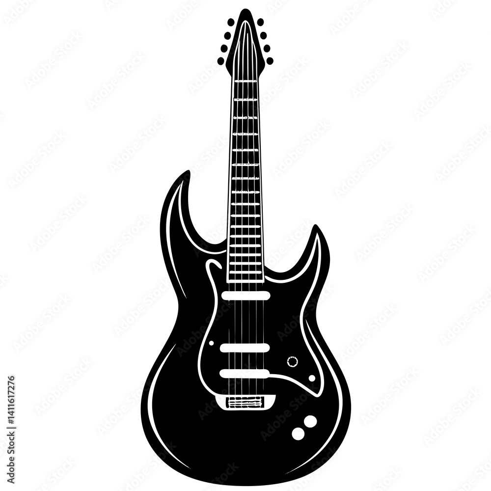 Naklejka premium Vector silhouette of an electric guitar with a classic body shape