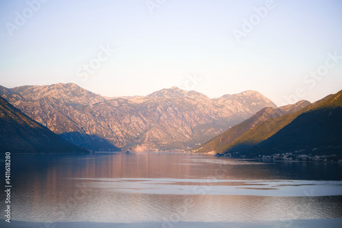 Obraz na płótnie Coastal beauty of Kotor Bay at golden hour w salonie