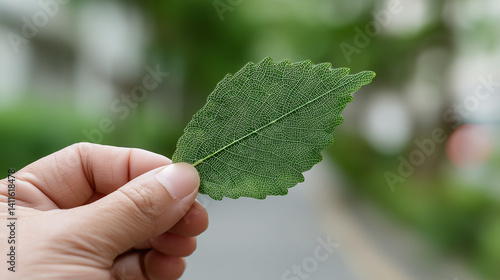 Green Leaf in Hand: A hand ...