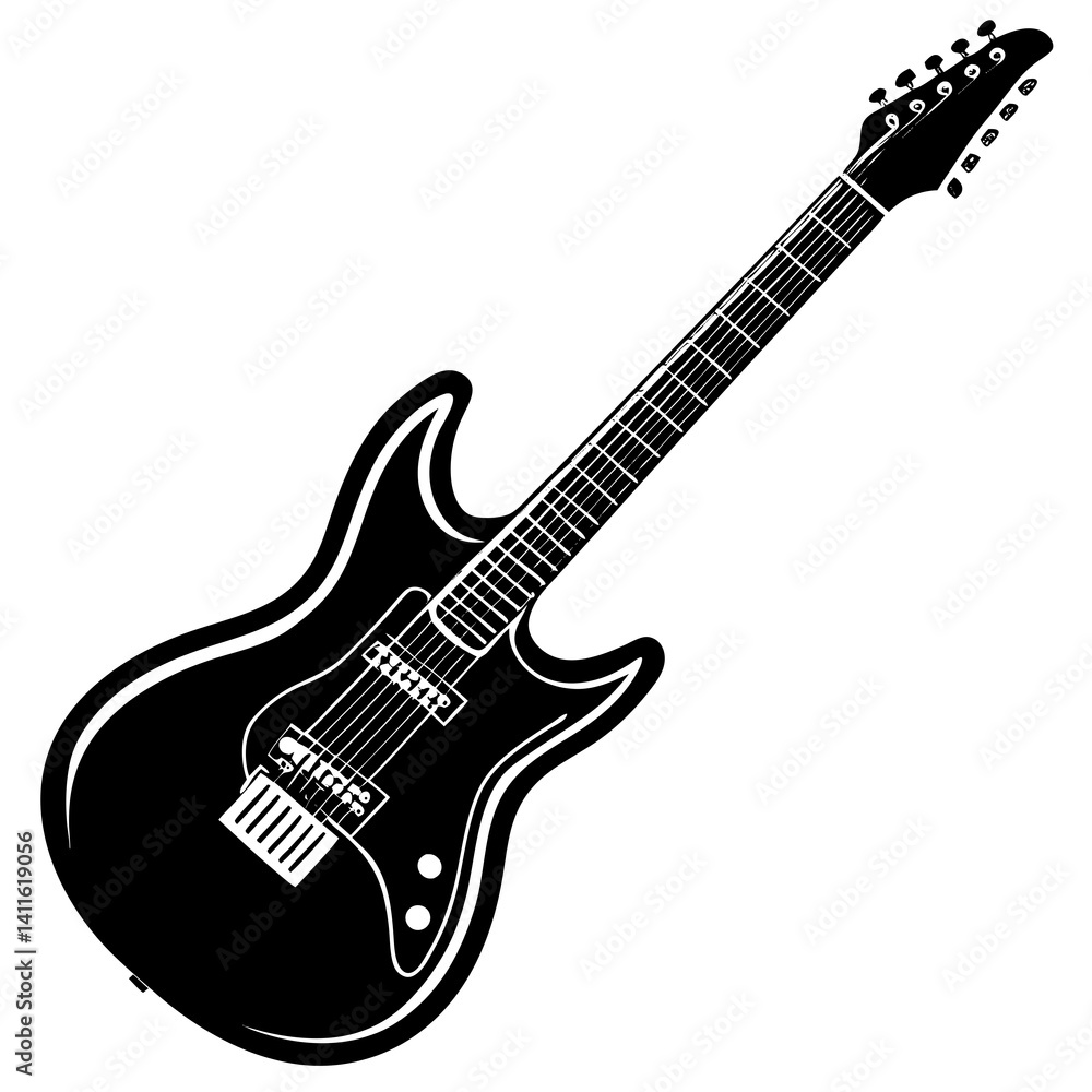 Obraz premium Vector silhouette of an electric guitar with a slightly angled neck 