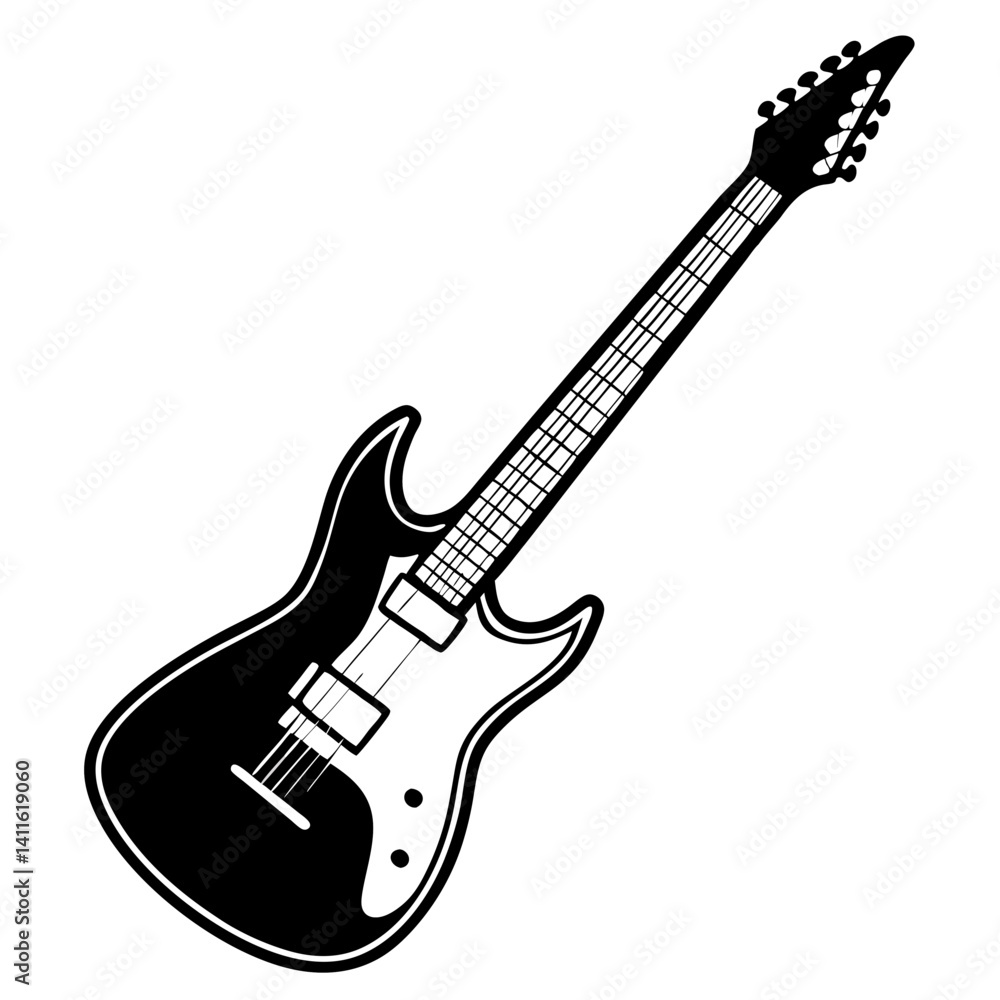Fototapeta premium Vector silhouette of an electric guitar with a slightly angled neck 