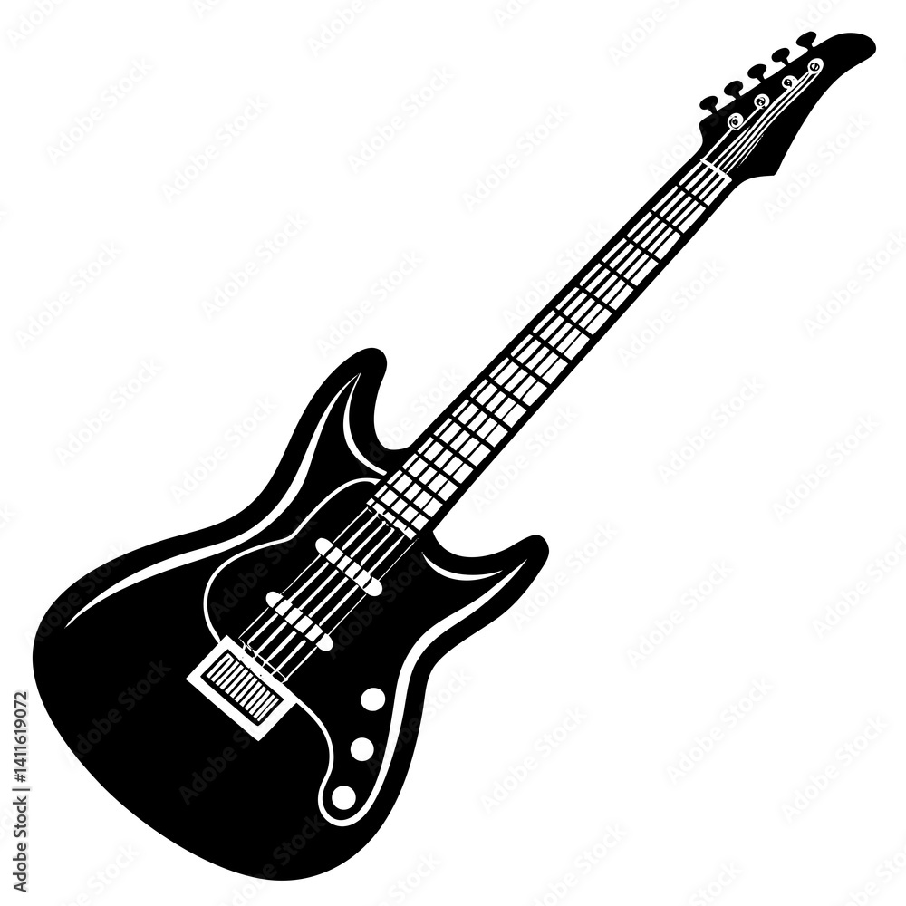 Fototapeta premium Vector silhouette of an electric guitar with a slightly angled neck 