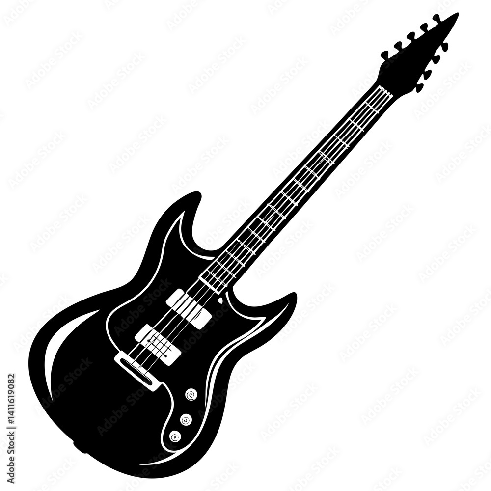 Fototapeta premium Vector silhouette of an electric guitar with a slightly angled neck 