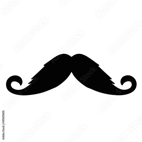 Stylized black mustache silhouette on white background, iconic design