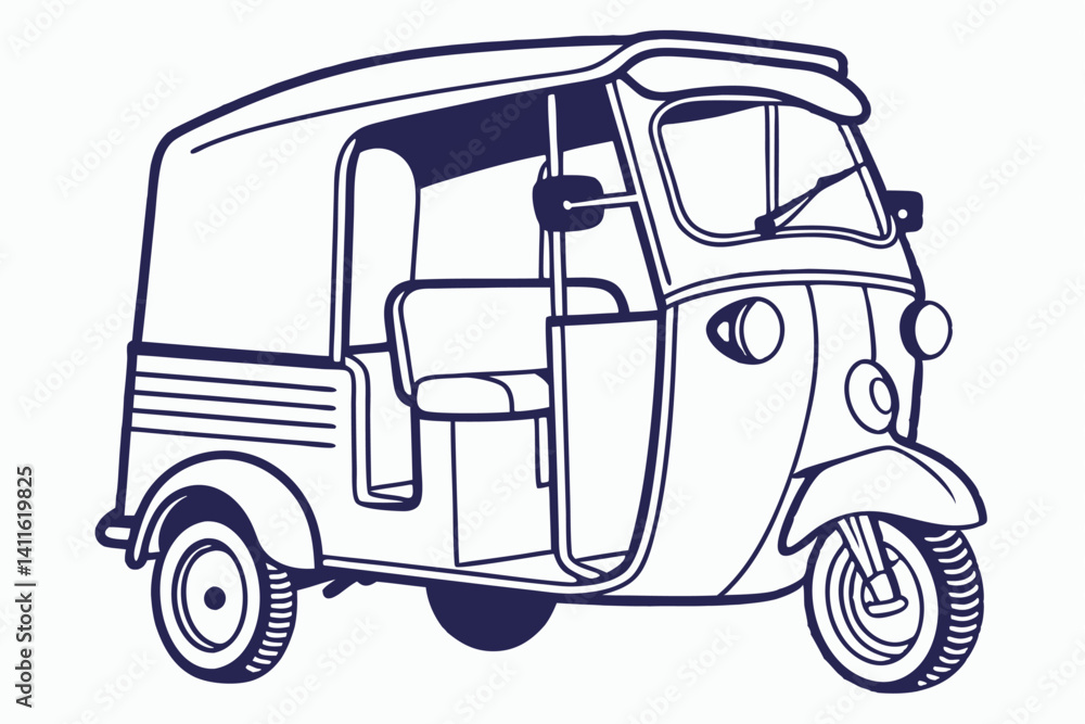 Line Art Illustration Of A Rickshaw Traditional Asian Transportation Vehicle Line Art Illustration Of A Rickshaw Traditional Asian Transportation Vehicle