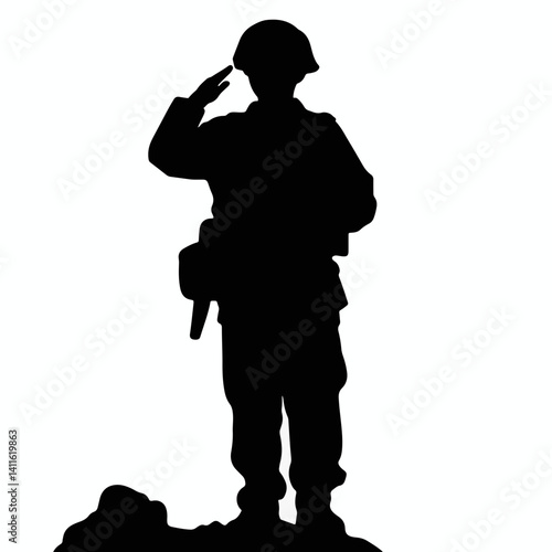 Soldier saluting in silhouette, honoring veterans